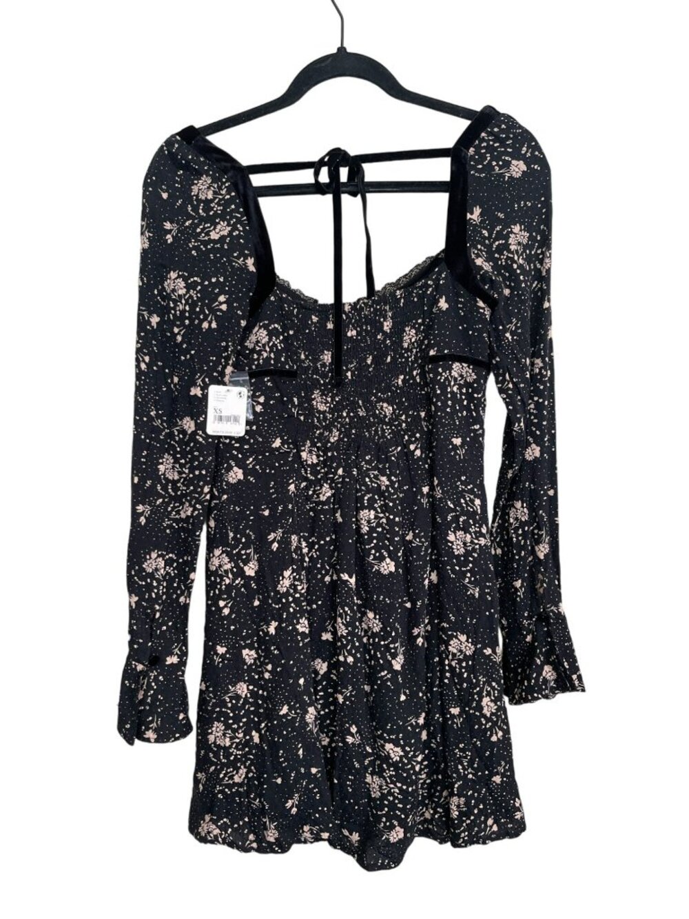 Free People Black Floral Mini Dress Tess Long Sleeve XS NWT - Picture 7 of 9